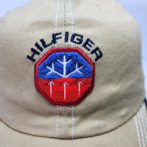 Vintage 90s Tommy Hilfiger Hat Cap Ski Logo Embroidered Detail Hook & Loop Beige - Picture 2 of 12